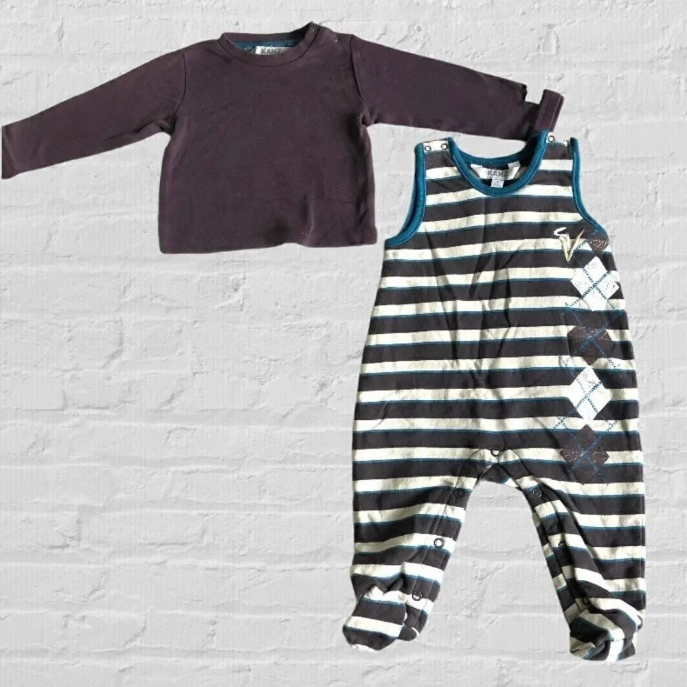 Kanz 2pc L/S Tee & Fleece Lined Overall Romper